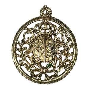 Vintage Coro Filigree Pendant with Crown, Lion, and Flower Motif - Gold Tone